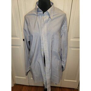 Lands' End Men's Blue/White Stripe Button Up Shirt 18 Reg Preppy Classy Coastal
